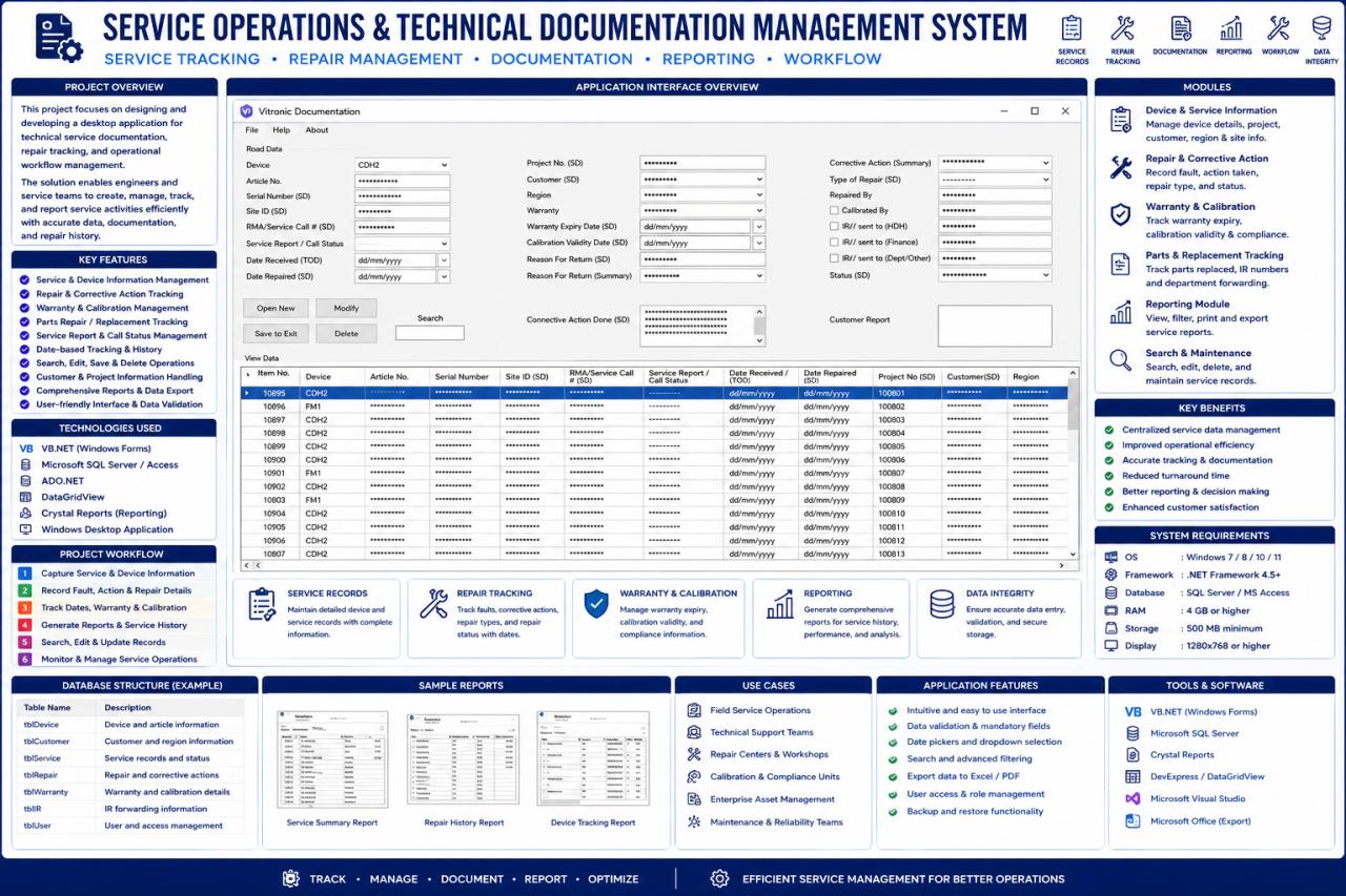 Service application — device records and repair documentation